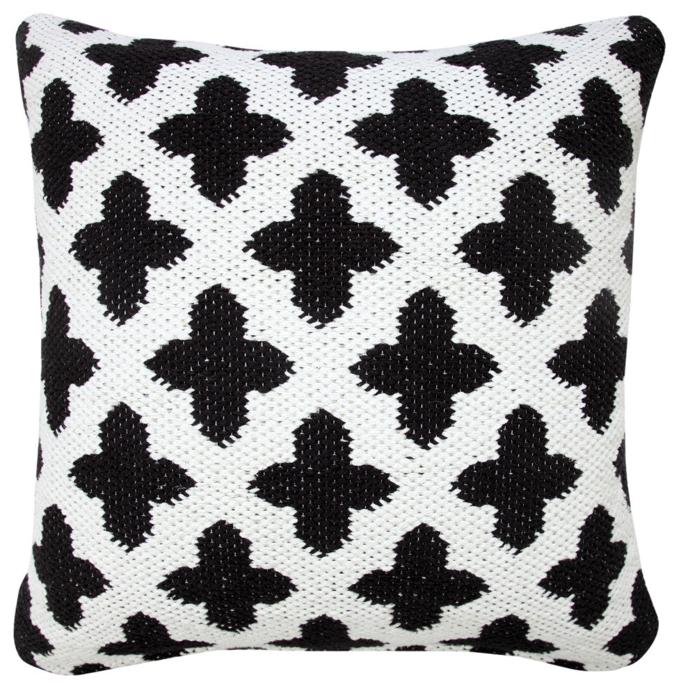 Ox Bay Machine-Made White/Black Trellis Cotton Blend Pillow Cover, 20"x20"