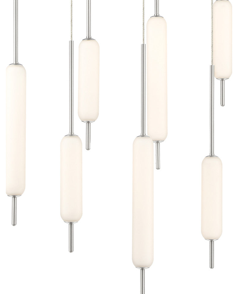 12 Light Midcentury Island Light, Satin Nickel