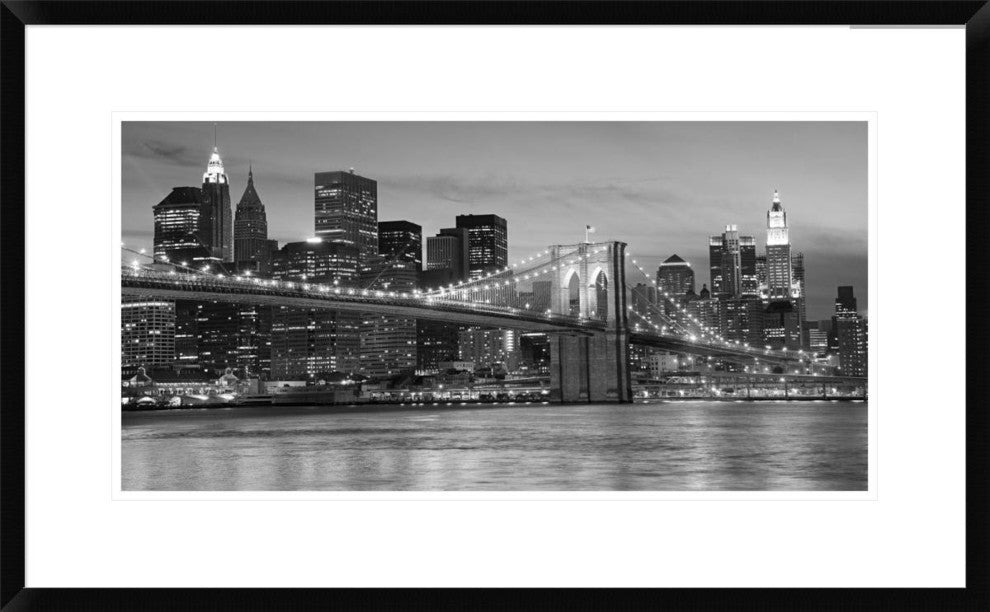 "Brooklyn Bridge at Night" Framed Digital Print, 32"x20"