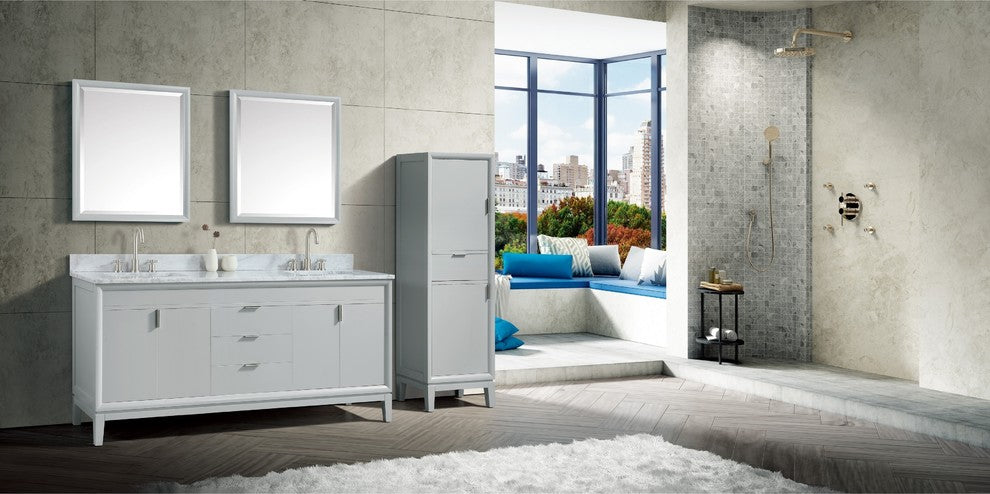 Avanity Emma 73" Vanity Combo, Dove Gray, Carrara White Marble Top