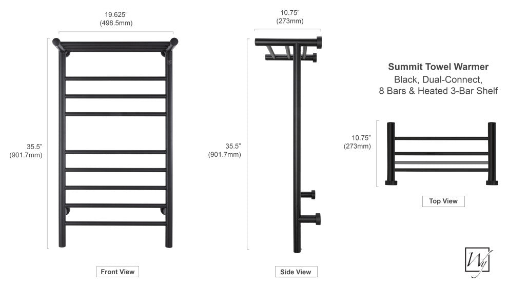 8 Bars Summit Towel Warmer, Dual Connection, Black