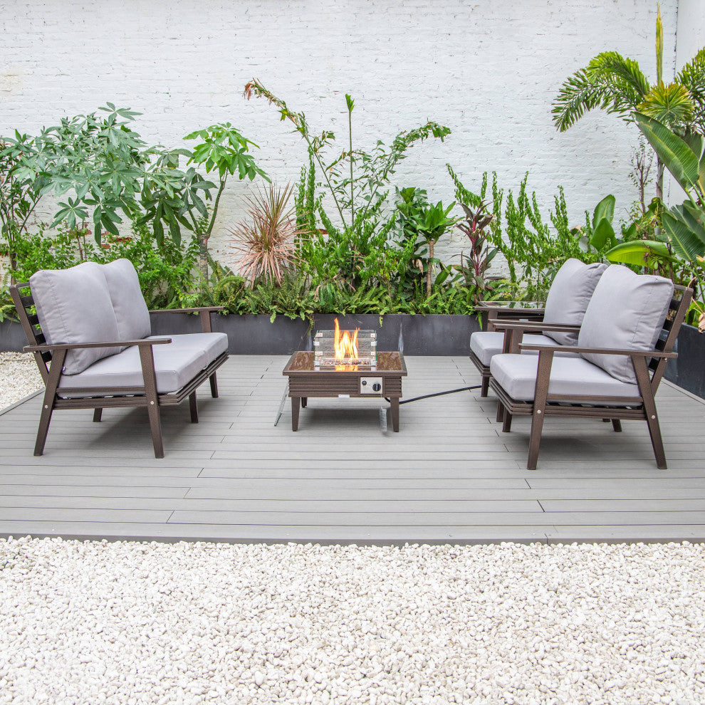 LeisureMod Walbrooke Patio Conversation Set With Fire Pit Table, Grey
