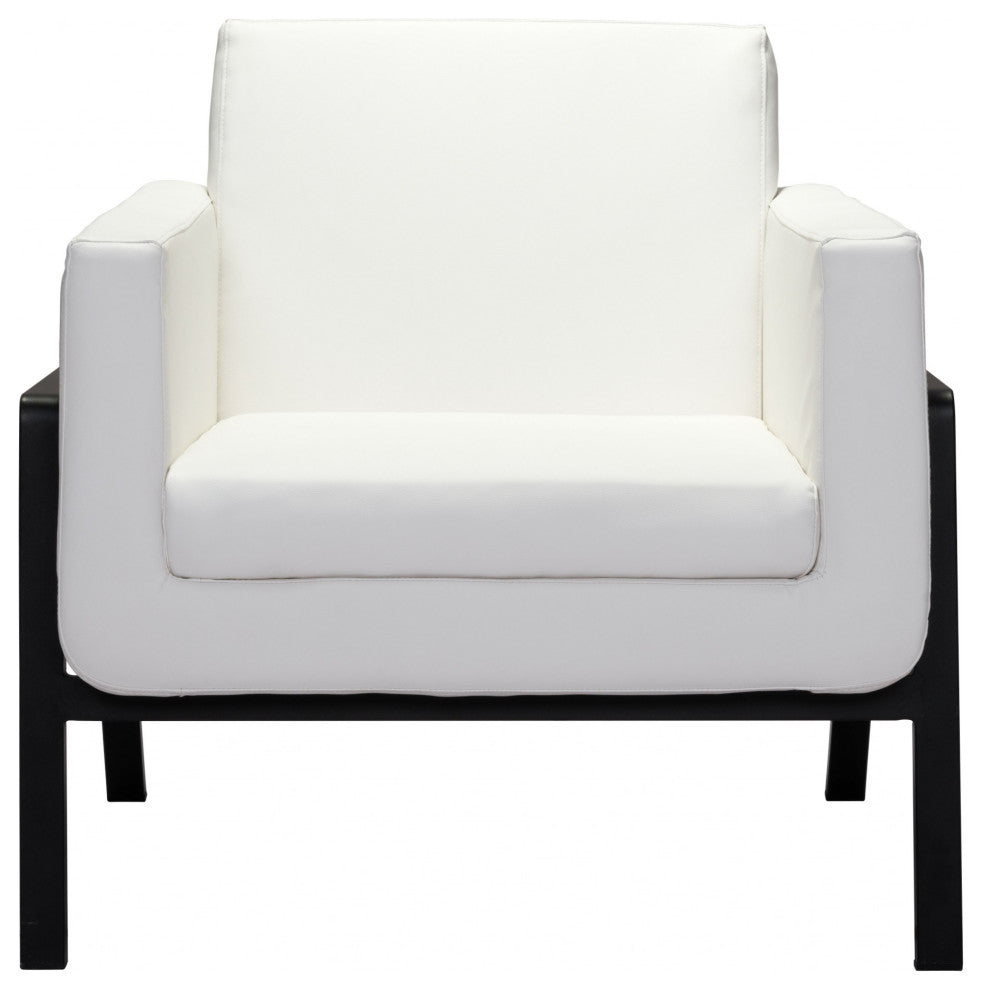 White Faux Leather and Black Accent Armchair