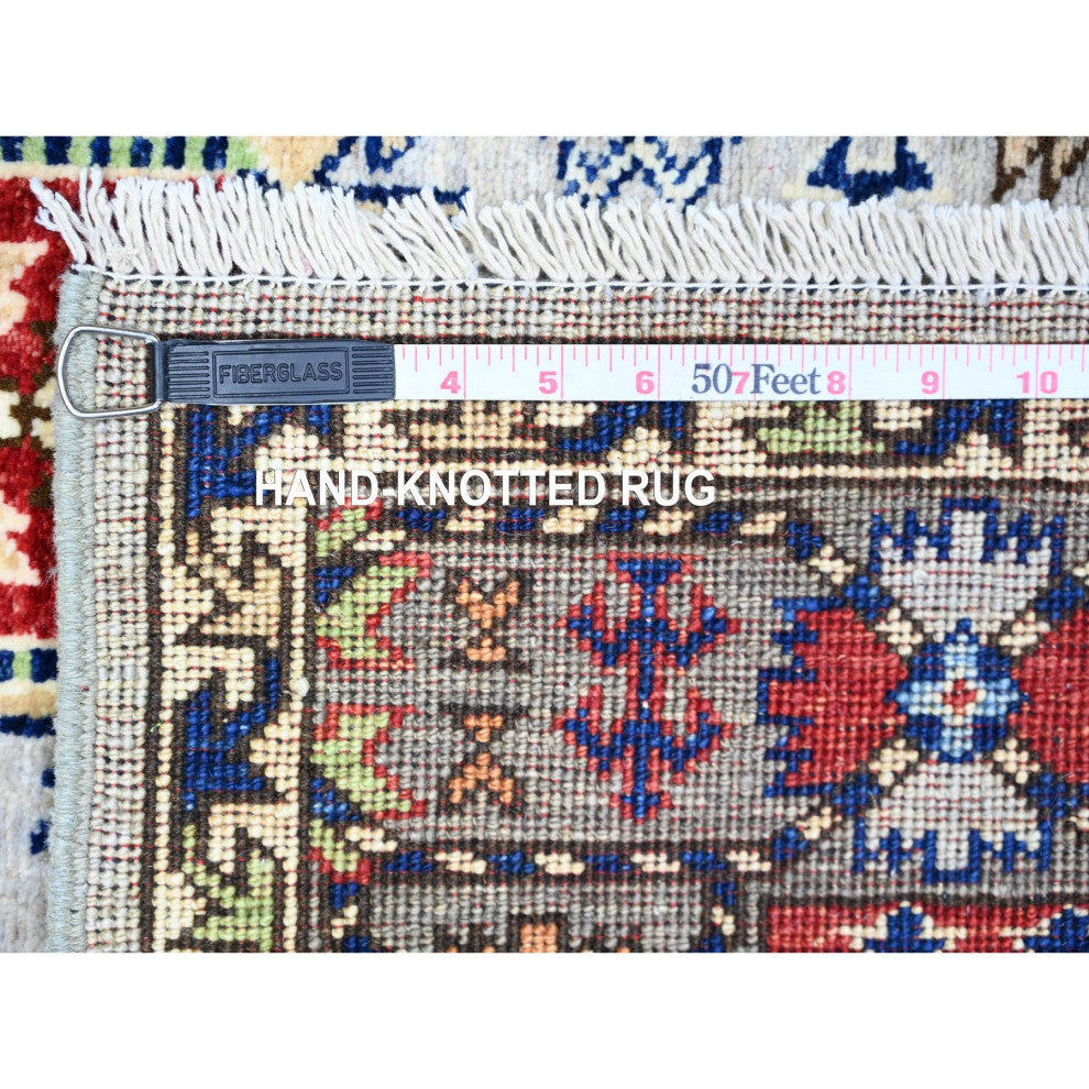 Chrome Gray Hand Knotted Wool Afghan Ersari Geometric Gul Rug 3'11"x5'11"