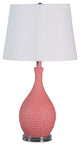 Benzara BM233920 Pin Bowl Design Metal Table Lamp With Hammered Pattern, Pink