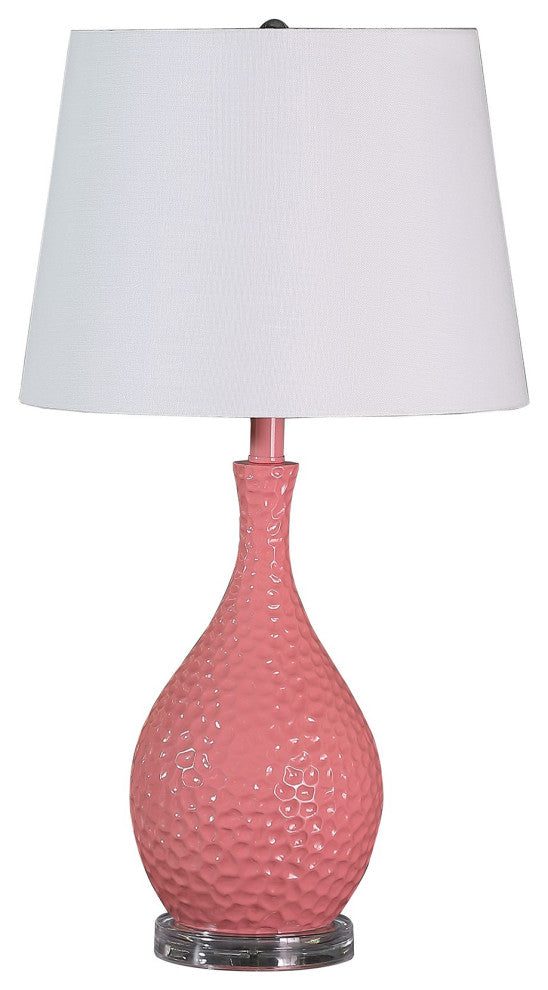 Benzara BM233920 Pin Bowl Design Metal Table Lamp With Hammered Pattern, Pink