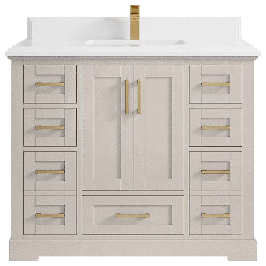 Boston 42" Single Sink Bath Vanity in Fine Grain 1.5" White Quartz