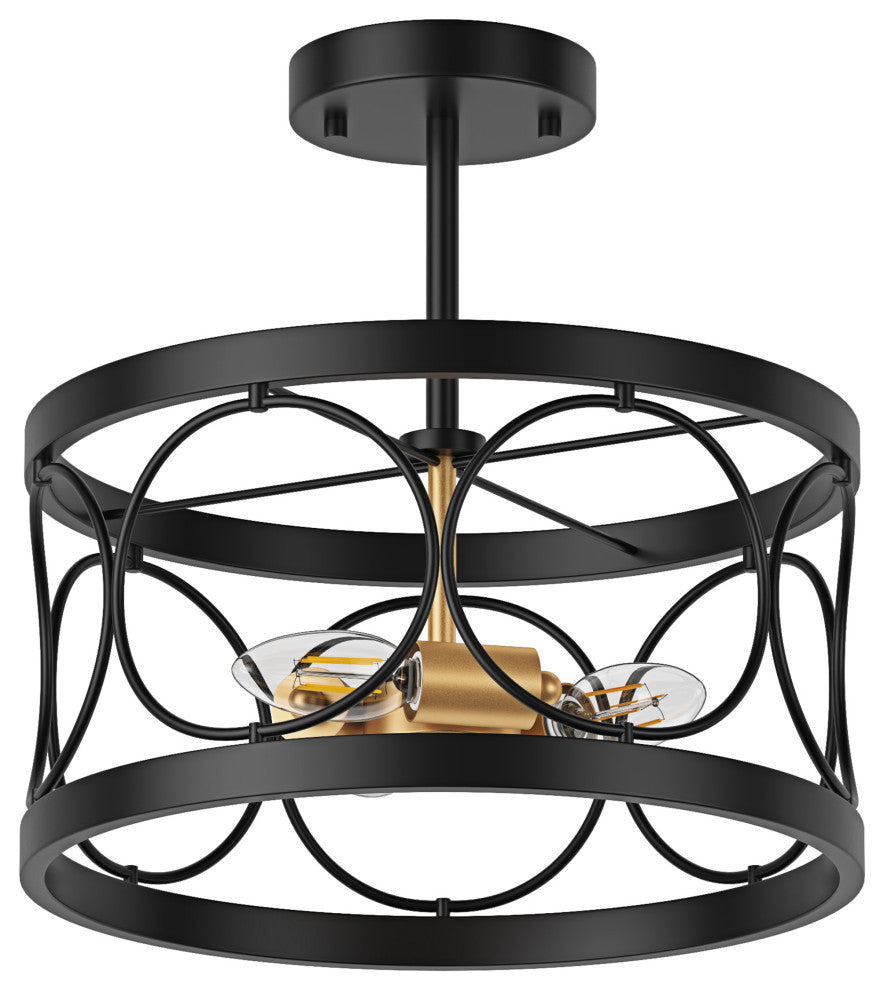 Farmhouse 3-Light Metal Drum Shape Semi Flush Mount Ceiling Light
