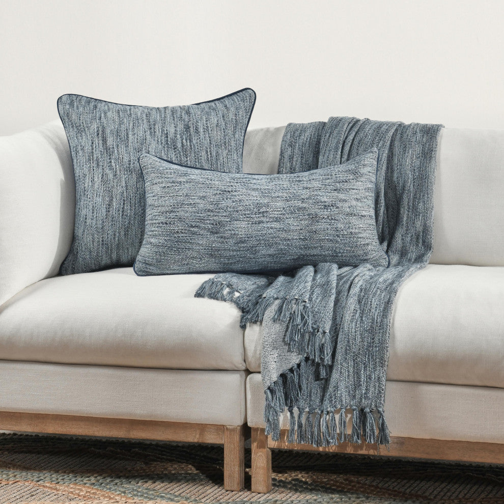 Sharma Cotton Blend Throw Pillow by Kosas Home, Denim Blue, 22x22