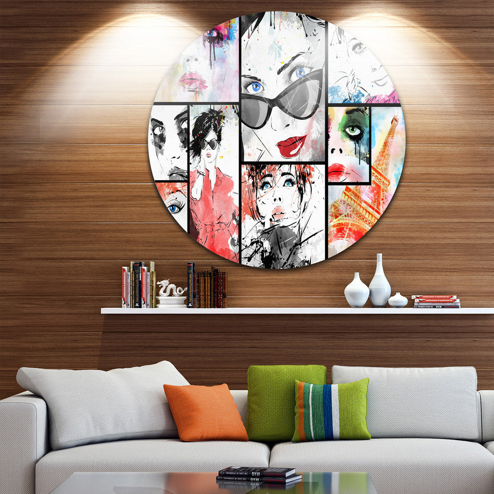 Girls Collage, Portrait Modern Round Wall Art, 23"