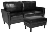 Bari Upholstered Sofa And Ottoman In Black Leather