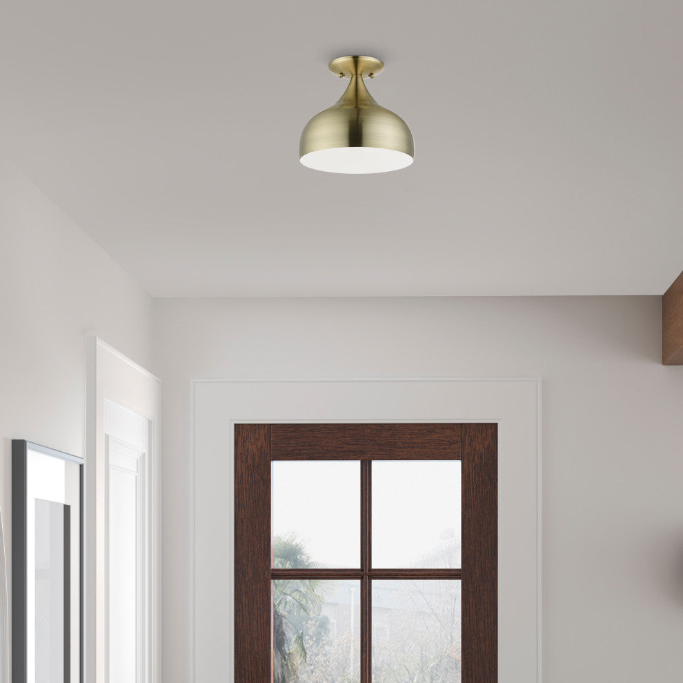 Livex Lighting 1 Light Antique Brass Semi-Flush Mount