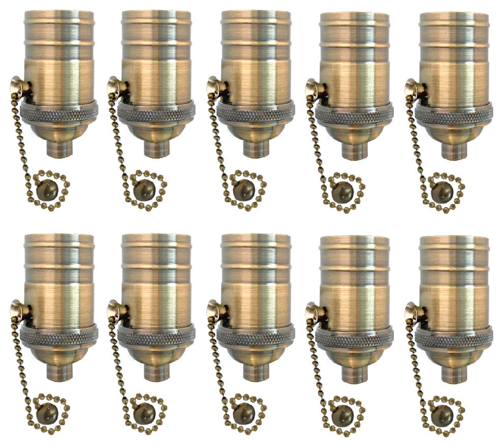 Royal Designs, Inc. Vintage Pull Chain Lamp Socket, Antique Brass, Set of 10