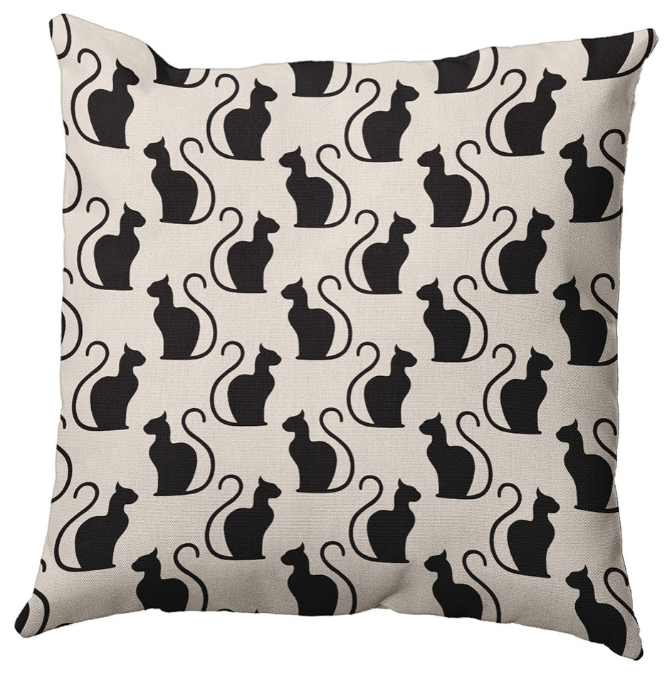 16" x 16" Spooky Cats Decorative Throw Pillow, Cream