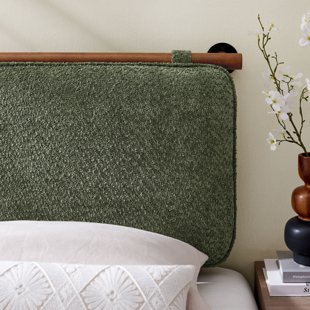 Anela Wall-Mounted Chenille Upholstered Twin Headboard, Sage Walnut