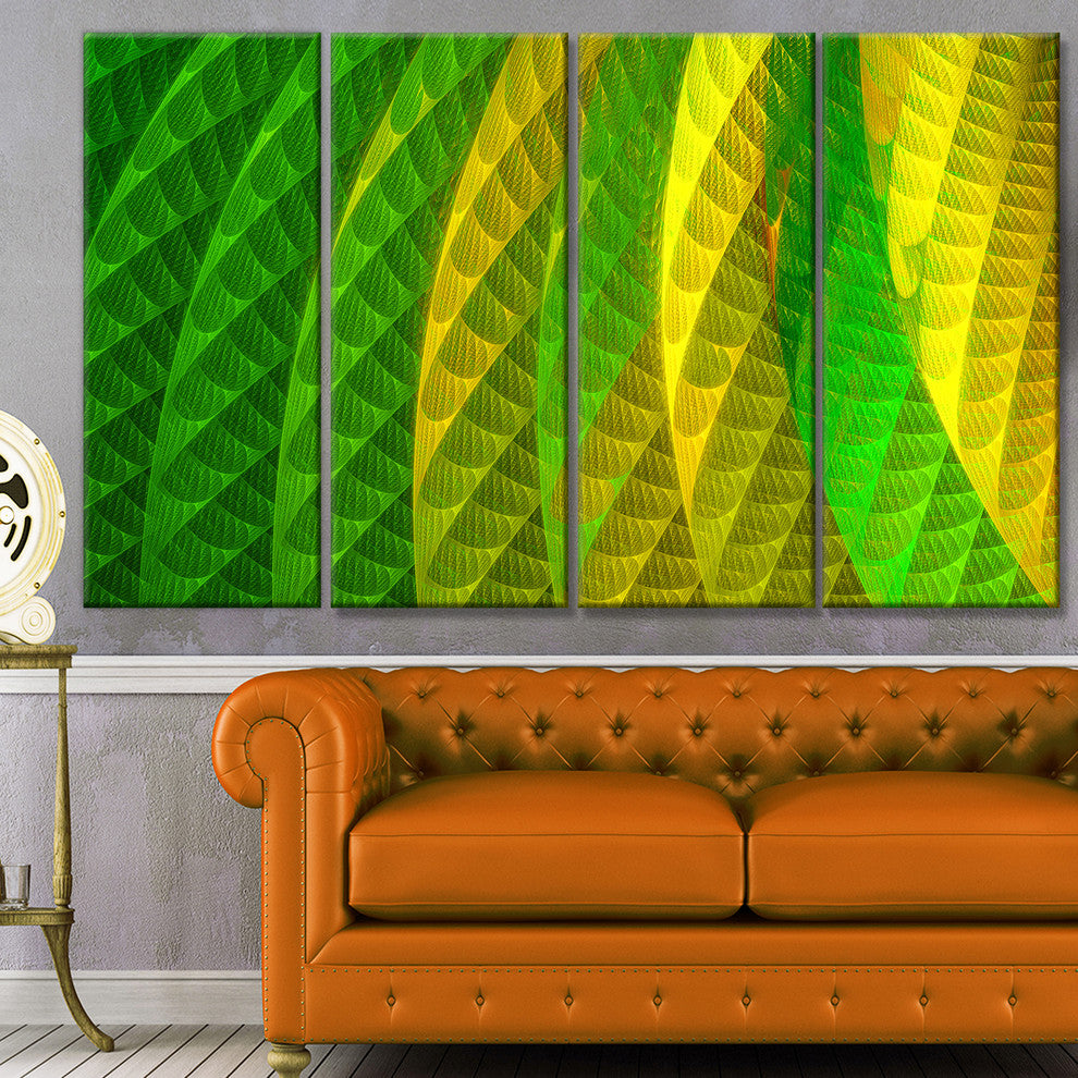 Layered Green Psychedelic Design, Abstract Canvas Art Print, 48"x28", 4 Panels