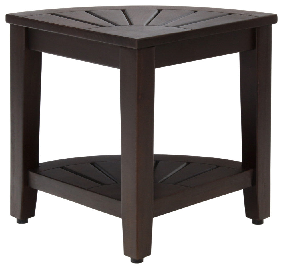 15.5" Kai™ Mocha-Shield Corner Teak Shower Bench with Shelf