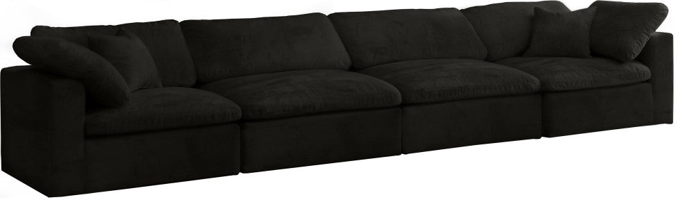 Cozy Velvet Upholstered Comfort 4-Piece Modular Sofa, Black