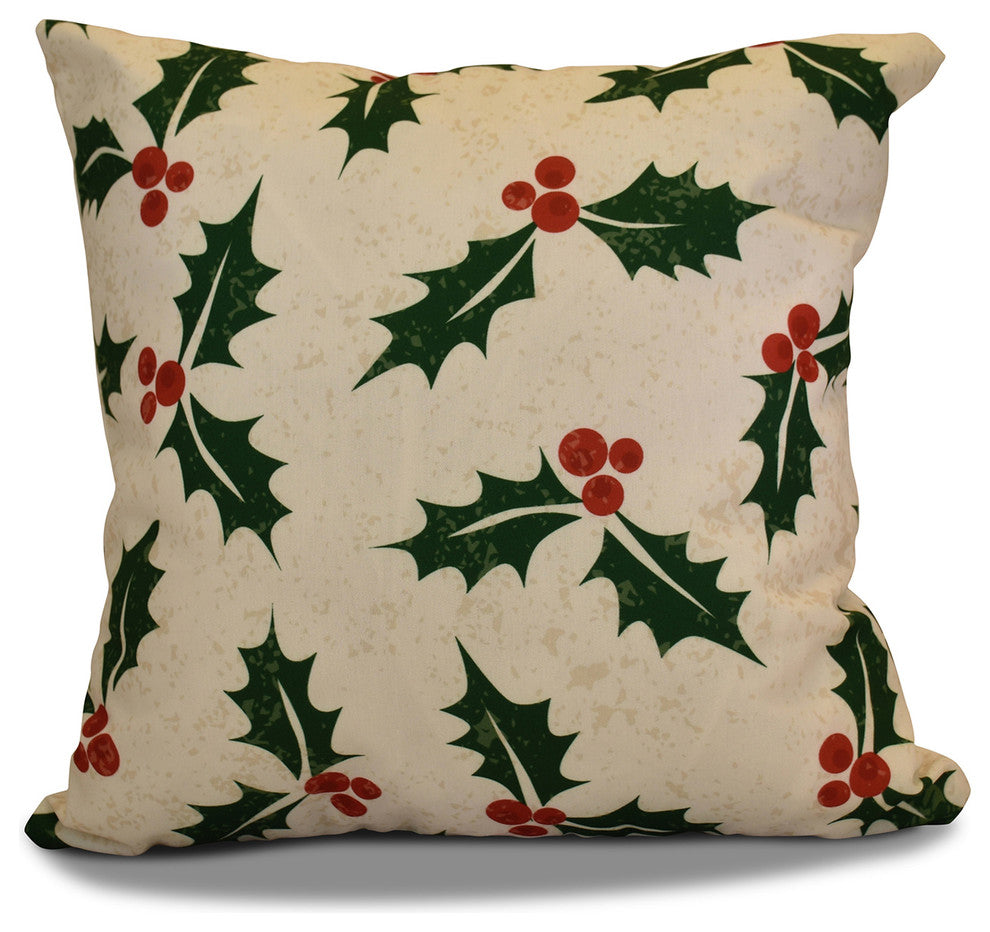 Allover Holly Pillow, Cream, 20"x20"