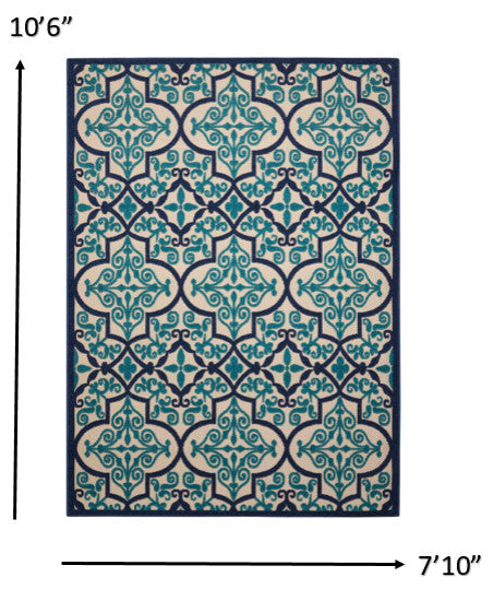 8' X 11' Blue And Ivory Moroccan Indoor Outdoor Area Rug