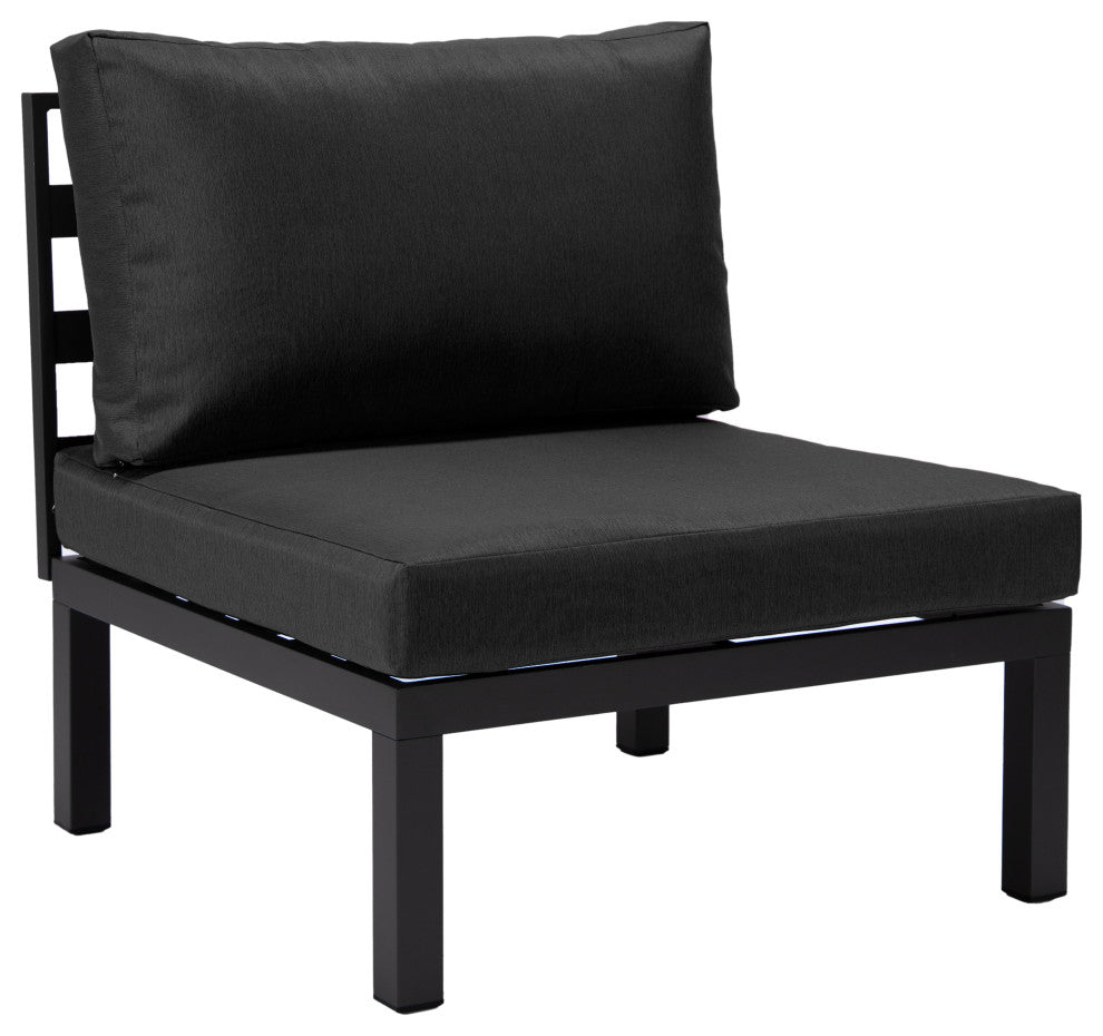 LeisureMod Hamilton 7-Piece Patio Sectional Set With Fire Pit Table, Black