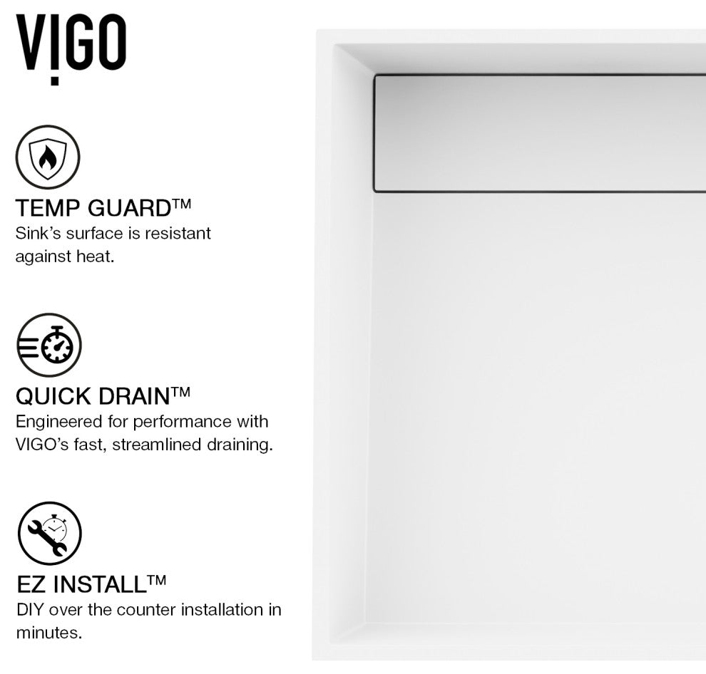 VIGO Montauk 23"L x 15"W x 5"H Matte Stone Rectangular Bathroom Vessel Sink