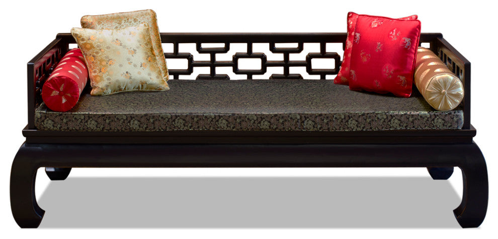 Distressed Black Elmwood Chinese Ming Day Bed