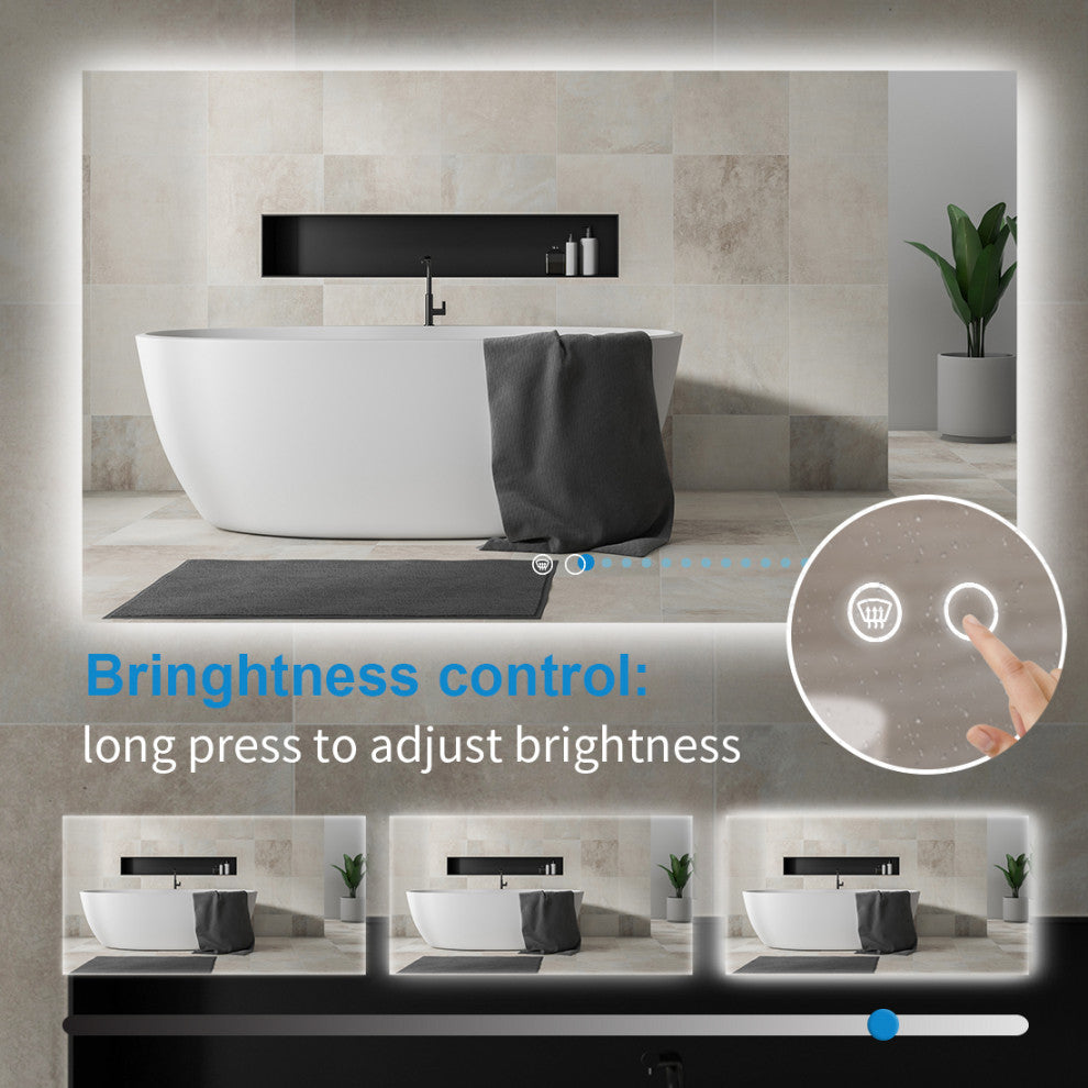 Backlit 3-Color LED Mirror for Bathroom, Anti-Fog Dimmable, 60x36