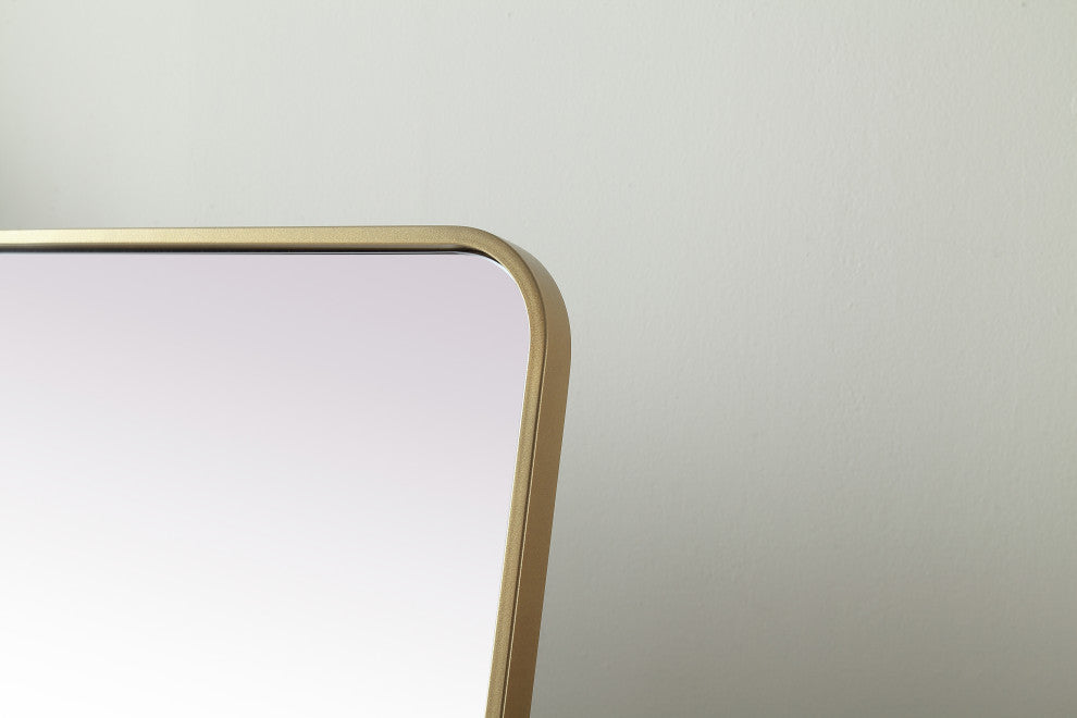 Soft Corner Metal Rectangle Full Length Mirror 30X60 Inch, Brass