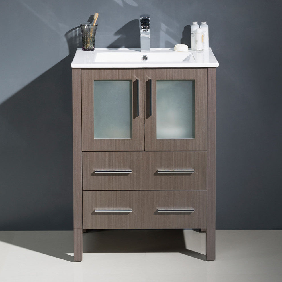 Torino 24" Bathroom Cabinet, Base: Gray Oak, With Top, Integrated Sink