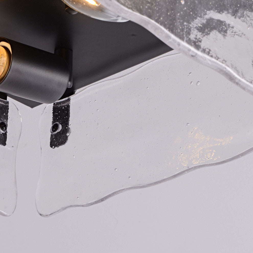 Ashley 11.8" Black 2-light Hand Crafted Glass Square Flush Mount