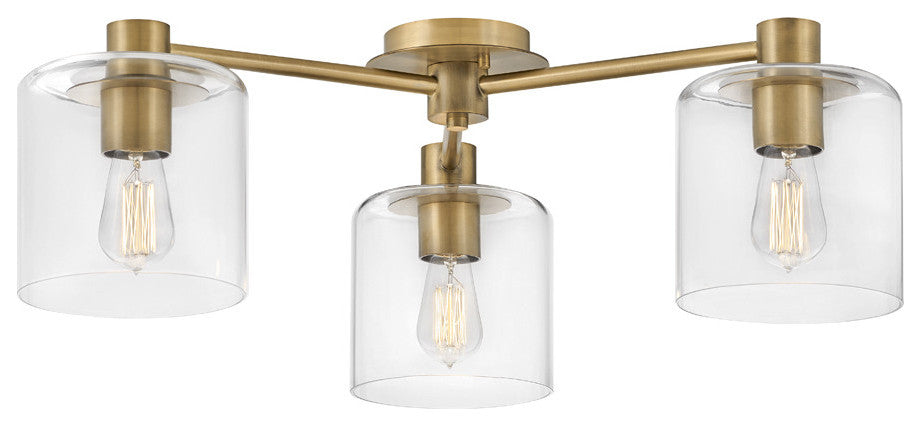 Hinkley 30" Axel Three Light Semi-Flush Mount, Heritage Brass