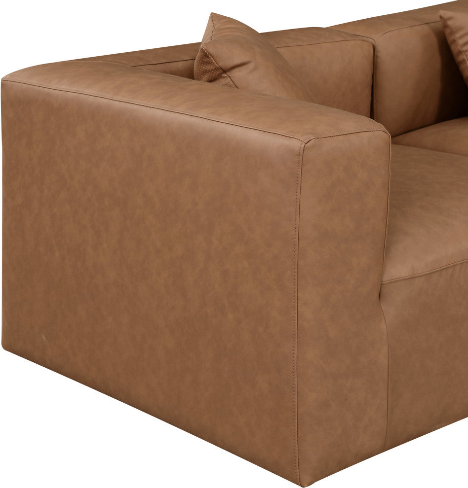 Cube Upholstered Modular Sofa, Brown, 2-Piece: 2 Corner Chair, Vegan Leather