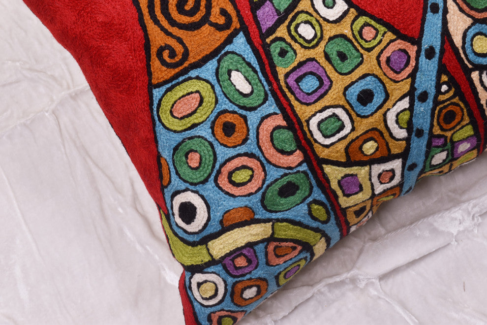 Red Cat Pillow Cover Kitty Face Cushions Wool Hand Embroidered Wool 18x18