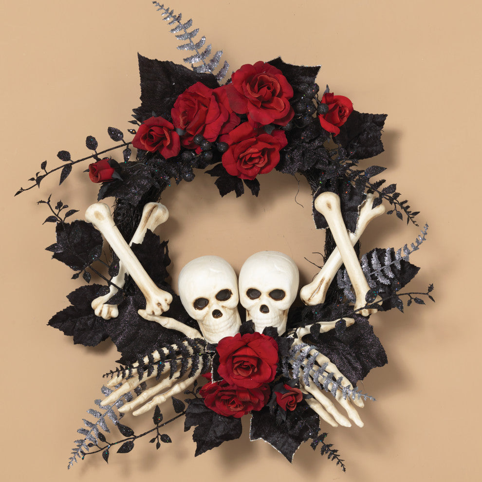 24" Halloween Skeleton and Roses Wreath