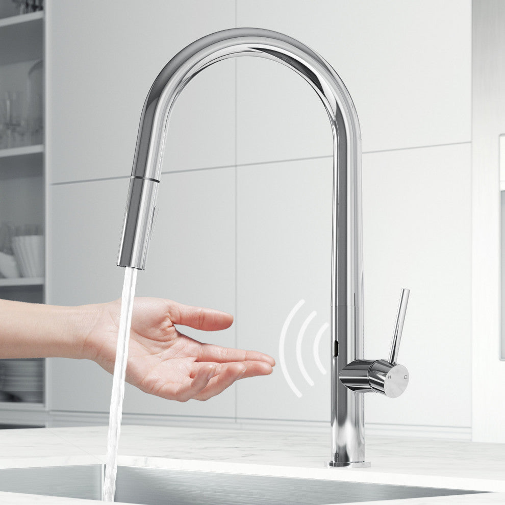VIGO Greenwich 18" H Single Handle Pull-Down Sprayer Kitchen Faucet, Chrome, Touchless, Without Extras