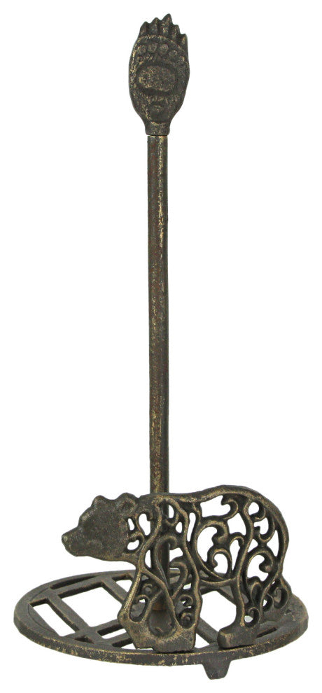 Cast Iron Bear Paper Towel Holder Countertop Mountain Cabin Theme Kitchen Decor