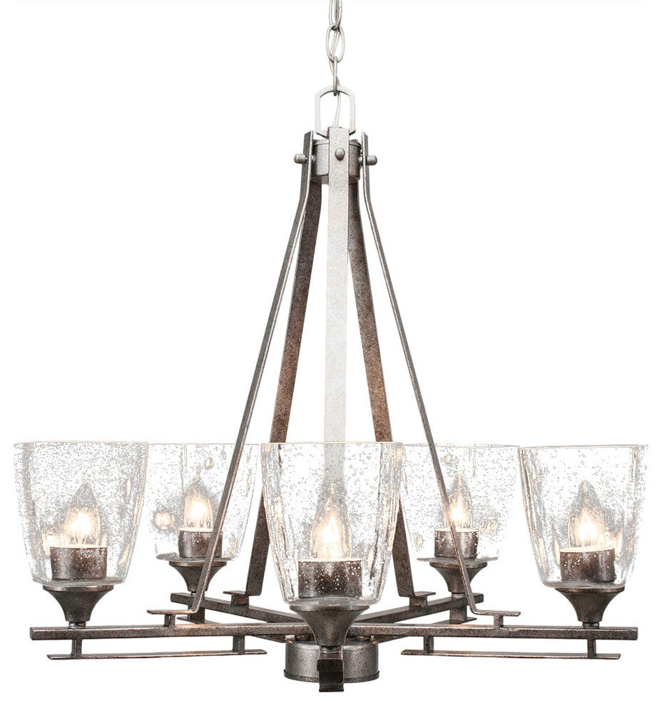 Uptowne 5-Light Chandelier, Aged Silver/Clear Bubble