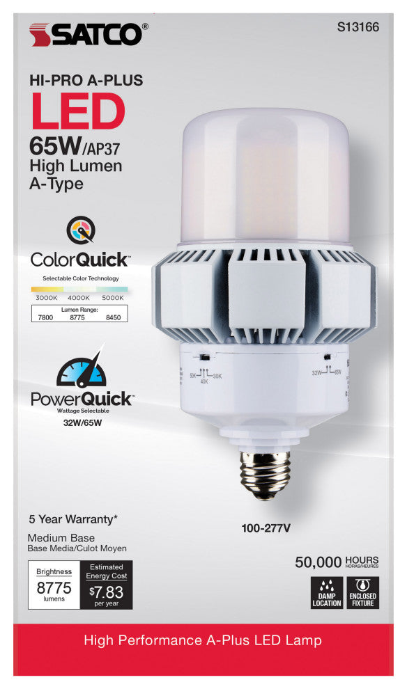 65W, A-Plus 37, LED, CCT Selectable andWage Selectable, Medium Base, Type B