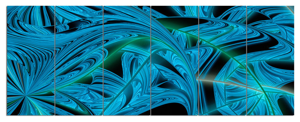 Blue Winter Fractal Pattern, Abstract Art on Canvas, 70"x28", 6 Panels