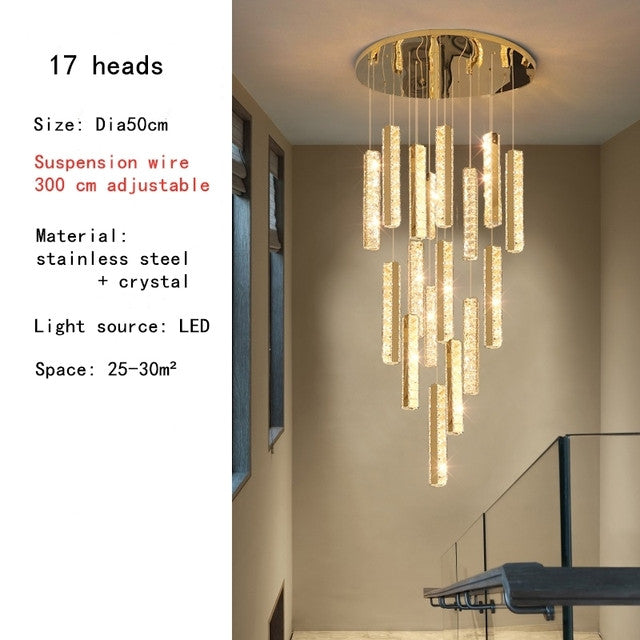 Santa Margherita Ligure | Creative Gold LED Crystal Chandelier, 17 Lights, Cool Light