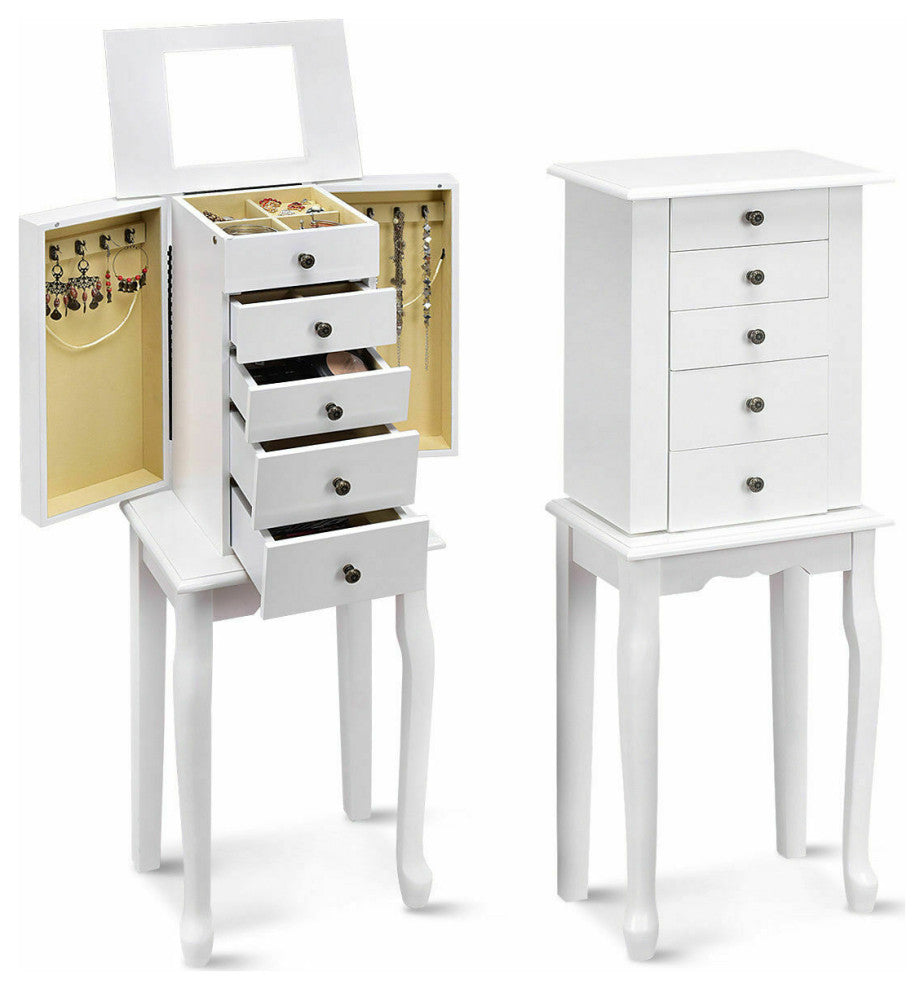 Costway Jewelry Cabinet Armoire Storage Standing Organizer with Mirror White