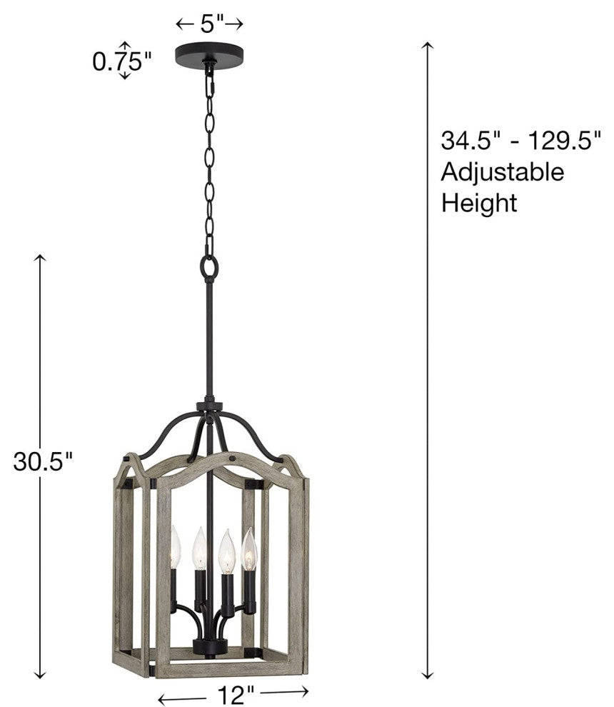 4 Light Farmhouse Chandelier Vintage Wood Pendant Light