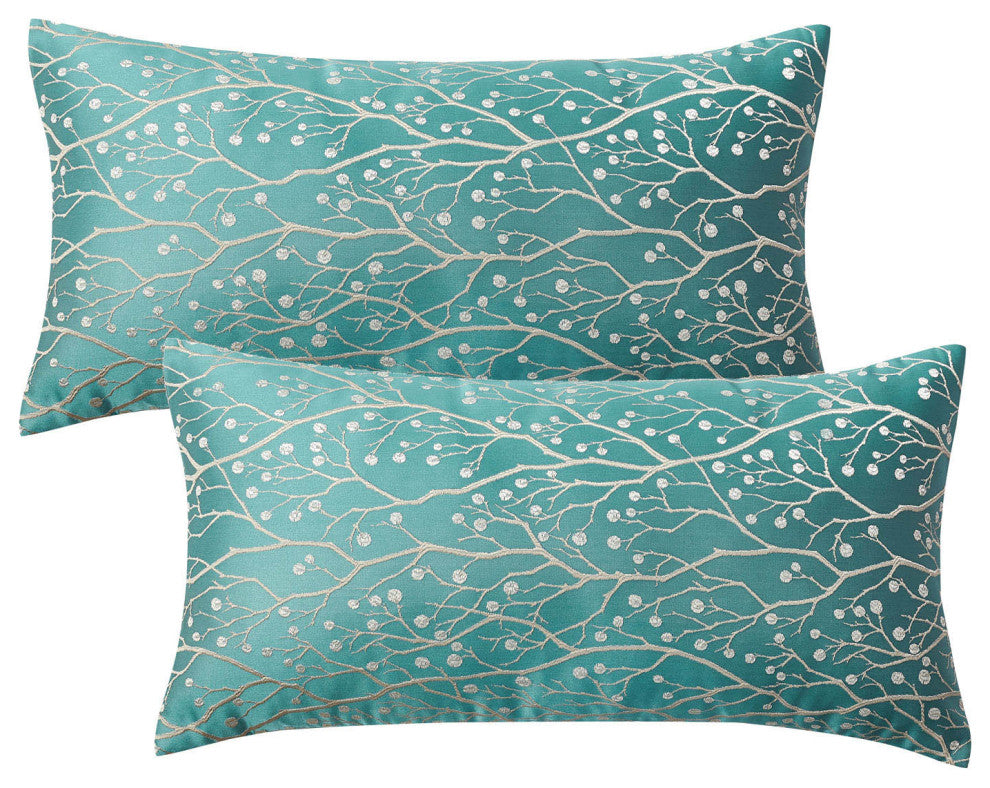 Branch Jacquard Lumber 2 Pieces Pillow Shell Set, Deep Teal