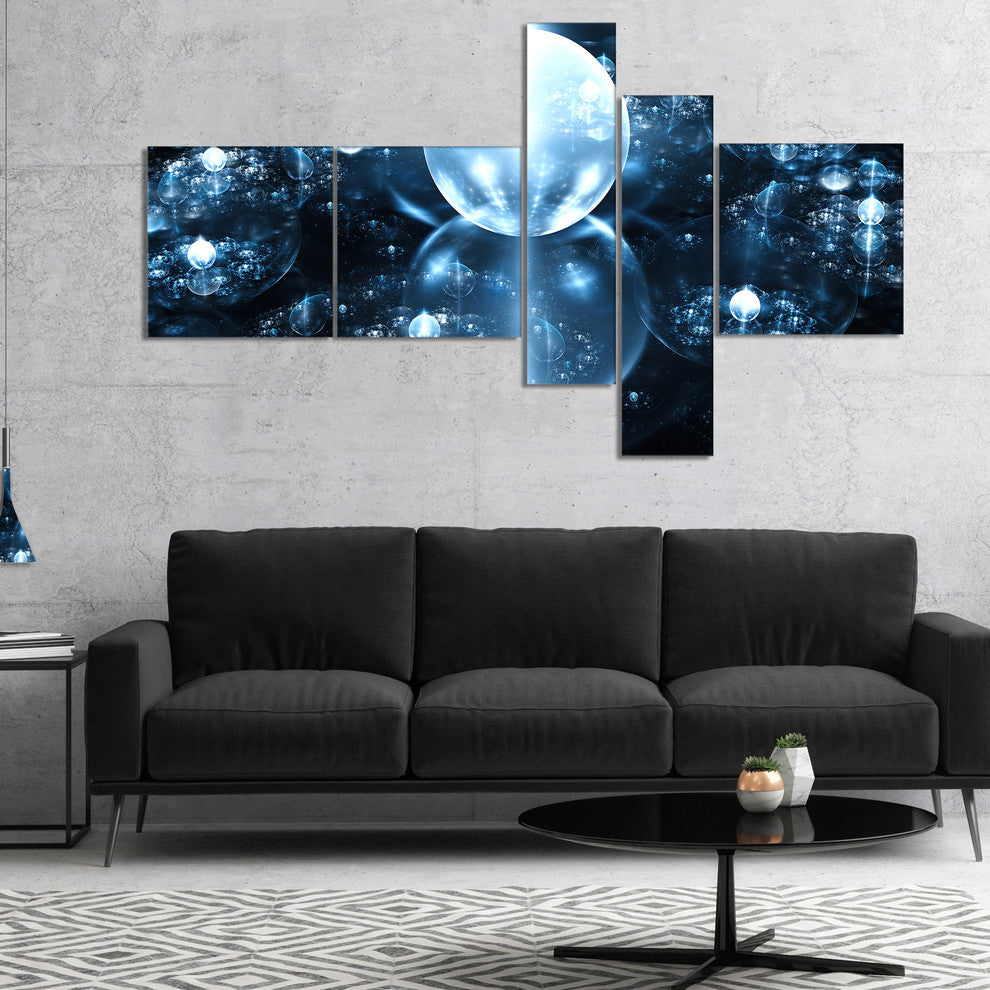 Blue Water Drops on Mirror, Abstract Wall Art Canvas, 60"x32", 5 panels