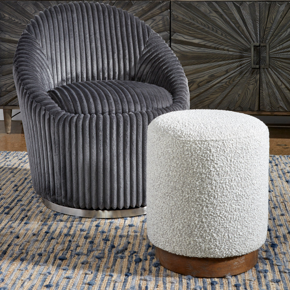 Uttermost Avila 16 x 18" Ottoman, Ivory and Warm Gray Boucle Fabric