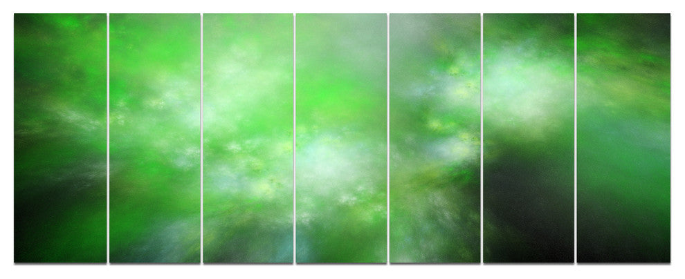 Green Blur Sky with Stars, Abstract Canvas Art Print, 83"x32", 7 Panels