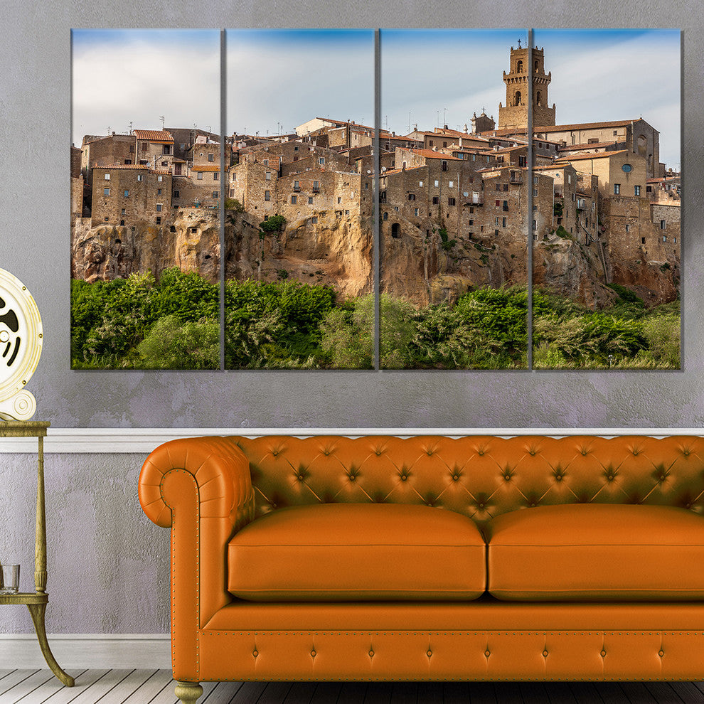 Pitigliano City on the Cliff in Italy, Landscape Canvas Art, 48"x28", 4 Panels