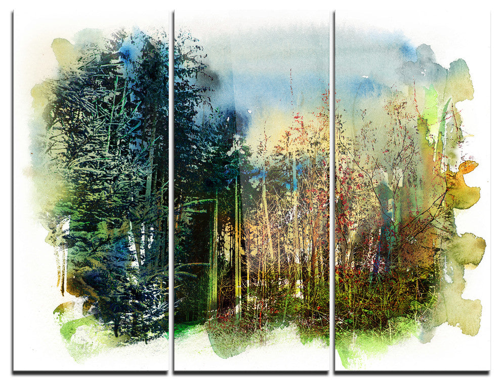 "Forest Motif Watercolor" Metal Wall Art, 3 Panels, 36"x28"