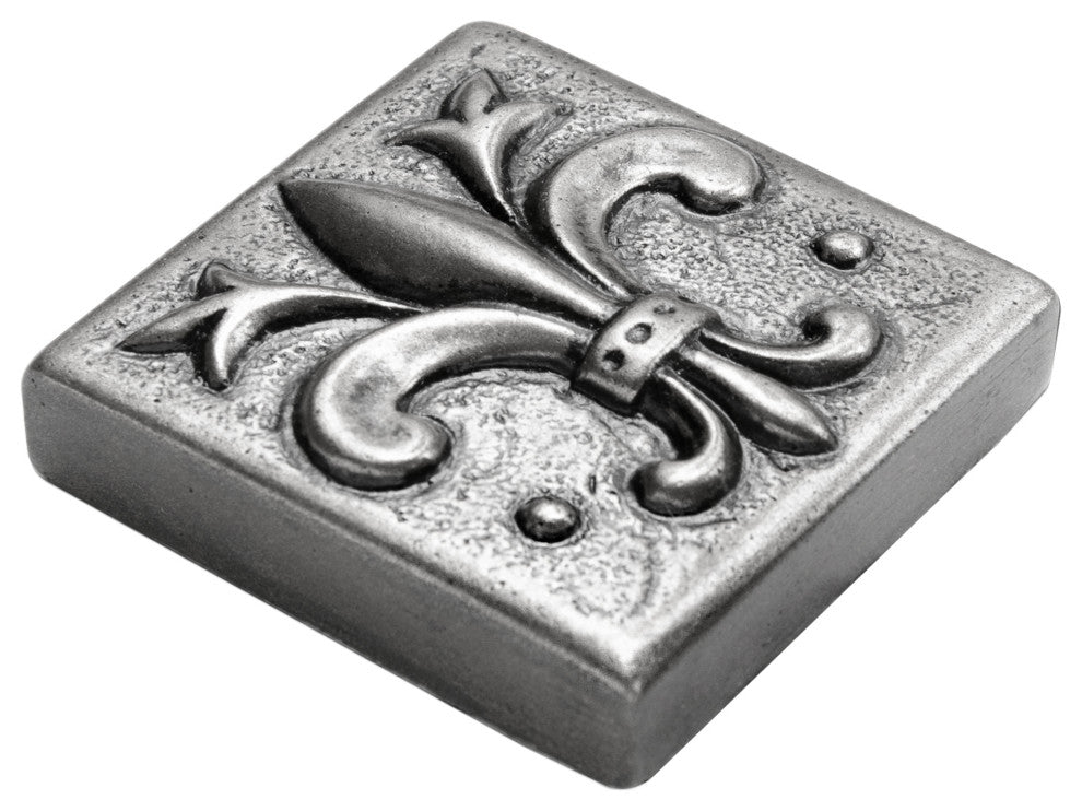 Fleur de Lis Metal Insert Tile Pewter 2"x2", Set of 8